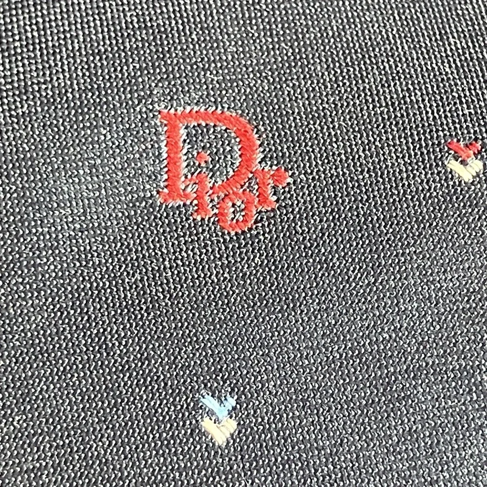 Christian Dior Monsieur Poly Silk Blend Neck Tie Navy Mini Motif Logo Vintage